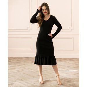 NWOT Rachel Parcell Black Ruffle Sweater Dress - S